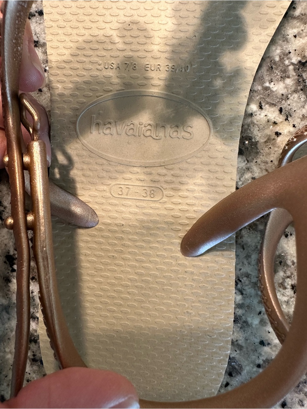Havaianas Gold-Strap Sandals with Pink & Teal Gem Accents - Picture 3 of 5